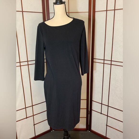 Garnet Hill sleek long sleeve little black dress - Picture 2 of 9